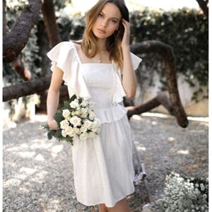 Bellevue the Label Bianca Ruffle Peplum Fit & Flare Dress, Size Medium, Cream